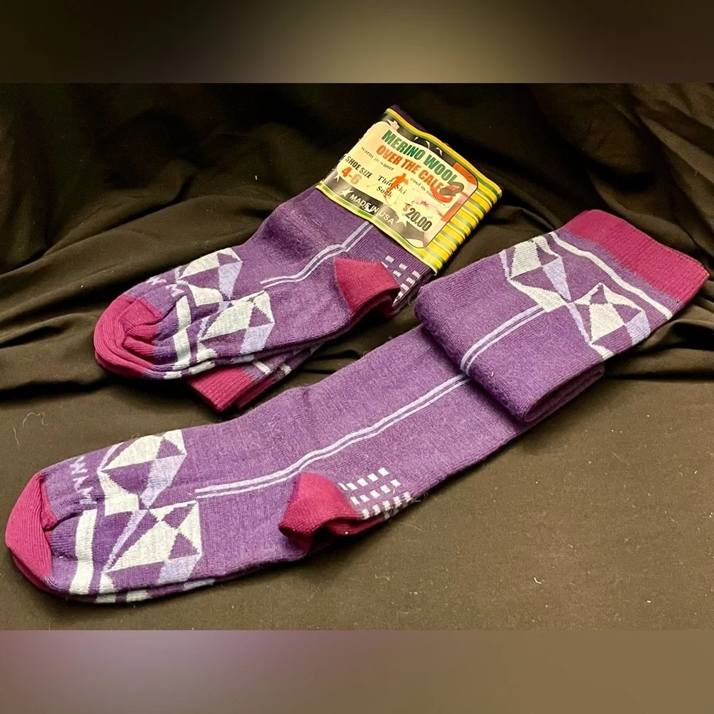 Goldie’s 2 Pair Purple Merino Wool Over the Calf Socks Women’s Shoe Size 4-6 Ski